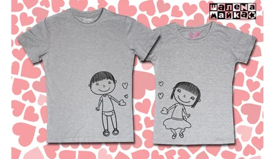 Прикольные футболки: Парная Мультяшки Мальчик и Девочка 5 на сером